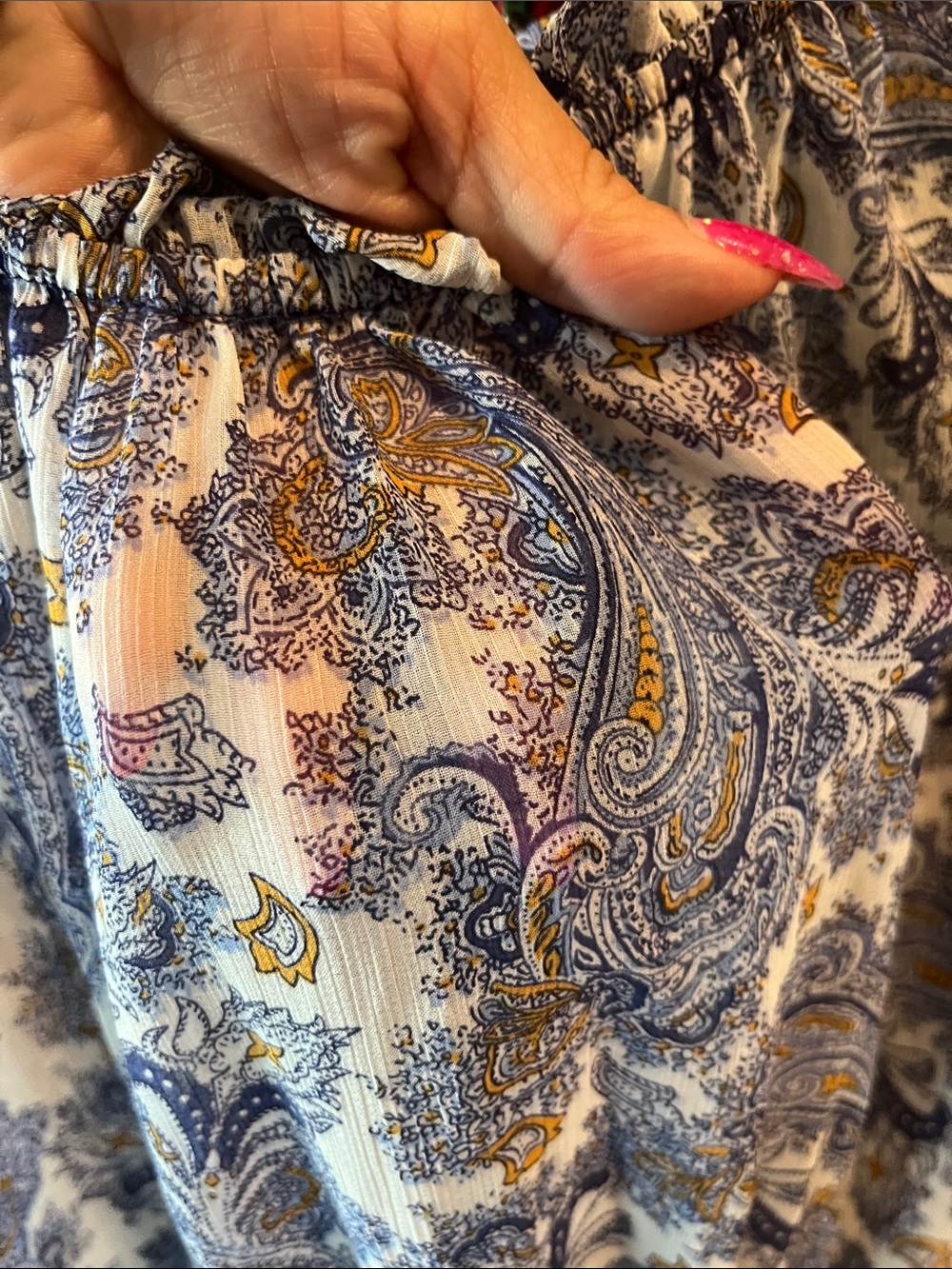 Blue Paisley Smocked-Waist Mini Dress - Picture 4 of 6